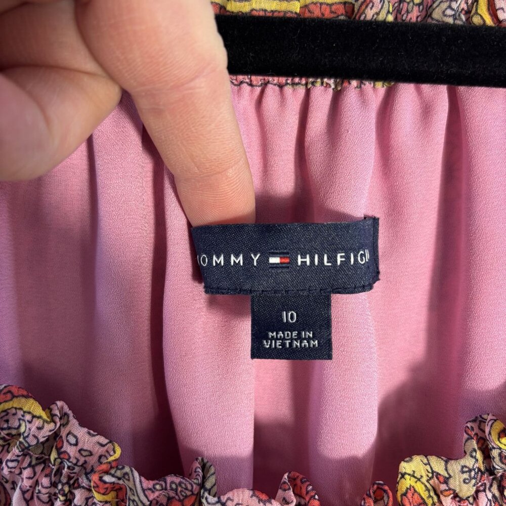 Tommy Hilfiger Pink Paisley Off-Shoulder Dress Size 10 Elastic Waist 3/4 Sleeves - Picture 10 of 16